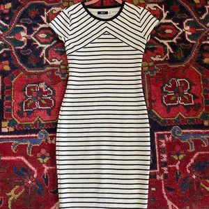 BDG Urban Outfitters Striped Ribbed Black White Midi Split Bodycon Dress Womens
